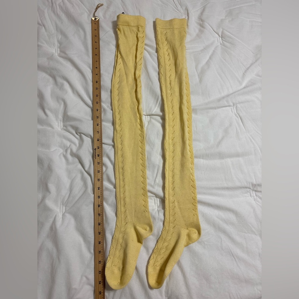 Miu Miu Pale Yellow Crochet Knit over the knee Socks